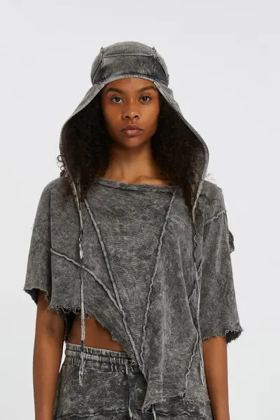 Tasarım Oversize Asimetrik Taşlama Bluz