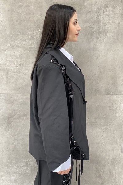 Bağcıklı Tasarım Oversize Blazer Ceket