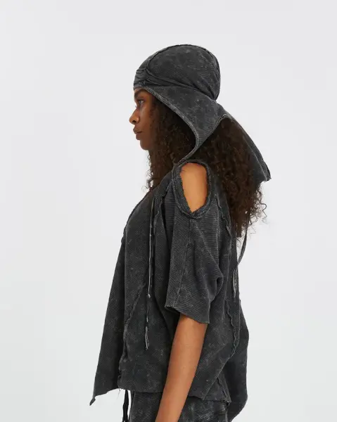 Tasarım Oversize Asimetrik Taşlama Bluz S - füme