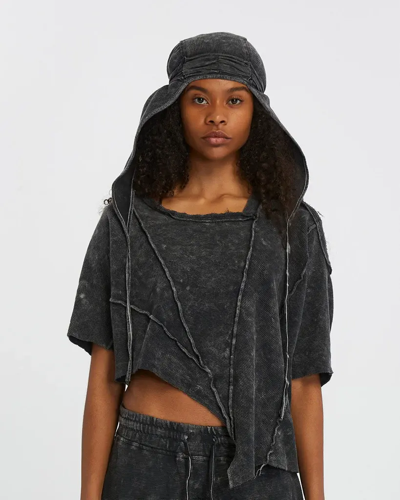 Tasarım Oversize Asimetrik Taşlama Bluz L - füme