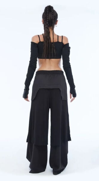 Tasarım Wide Leg Oversize Taşlama Pantolon XL - siyah