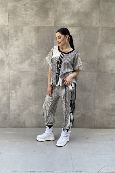 Antrasit Kumaş Tasarım Oversize Pantolon