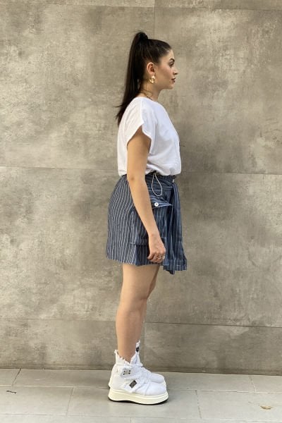 Çizgili Tasarım Oversize Bluz&Etek Takımı