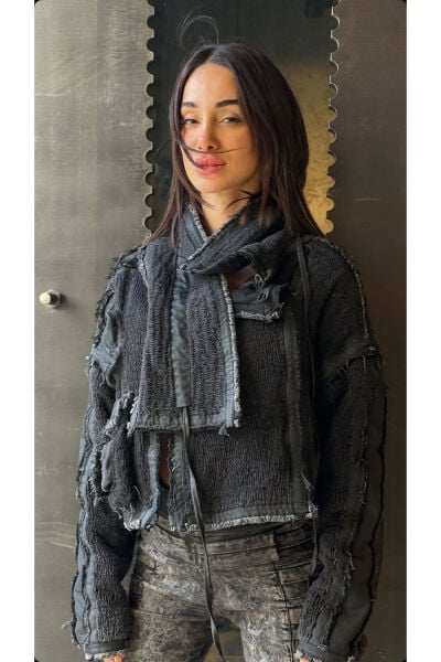 Tasarım Atkı Yaka Detaylı Denim Ceket