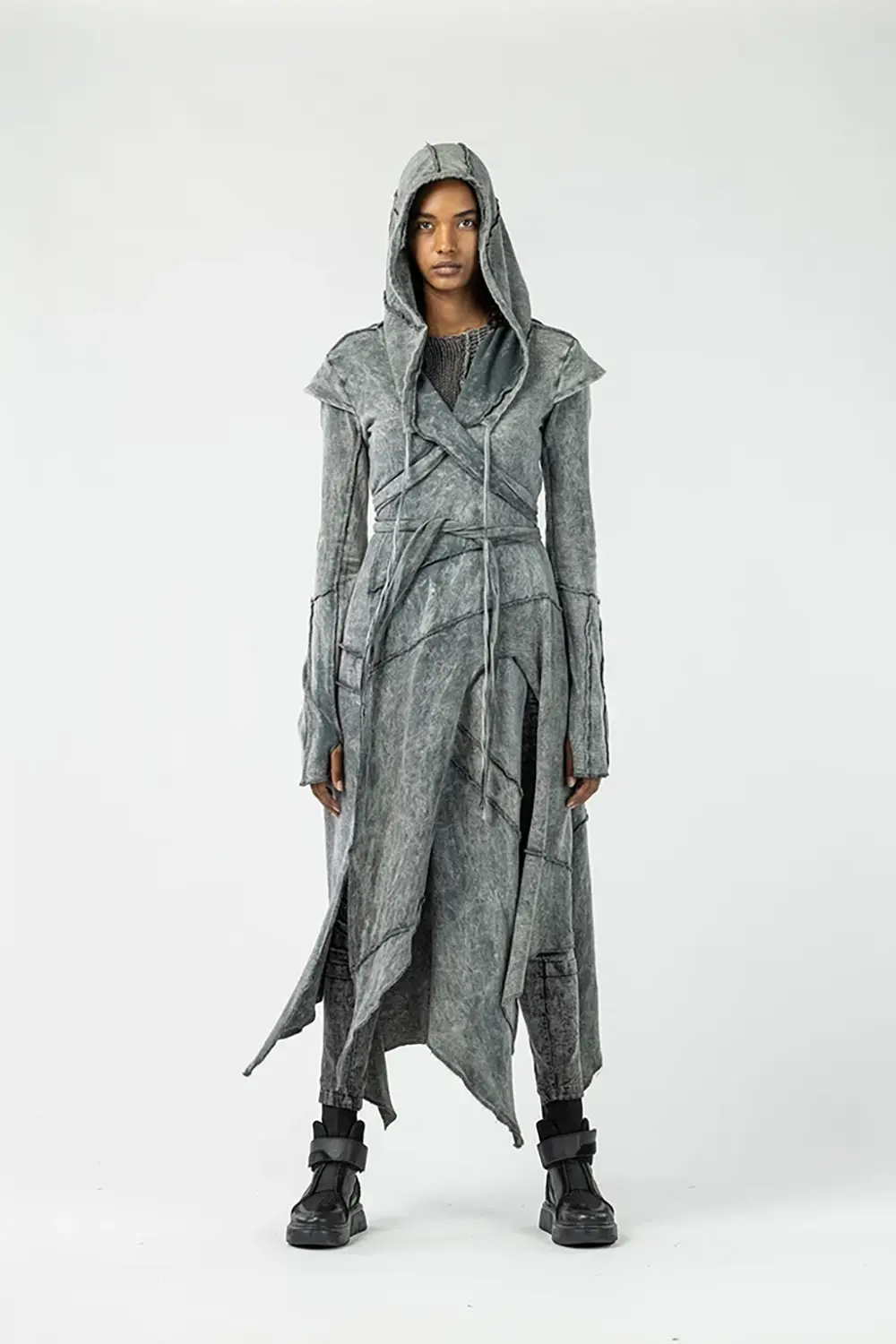 Asimetrik Yırtmaçlı Oversize Tasarım Hırka S - asit gri
