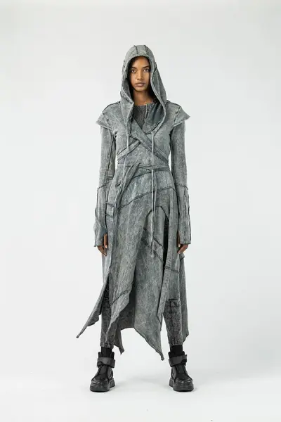 Asimetrik Yırtmaçlı Oversize Tasarım Hırka XL - asit gri