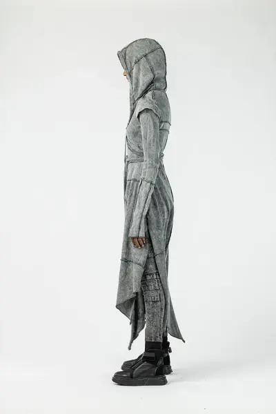 Asimetrik Yırtmaçlı Oversize Tasarım Hırka XL - asit gri
