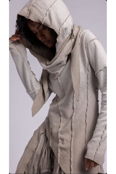 Asimetrik Kapüşonlu Fringed Sweatshirt