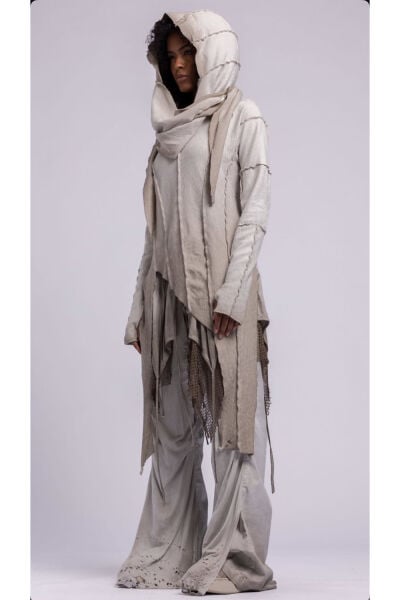 Asimetrik Kapüşonlu Fringed Sweatshirt