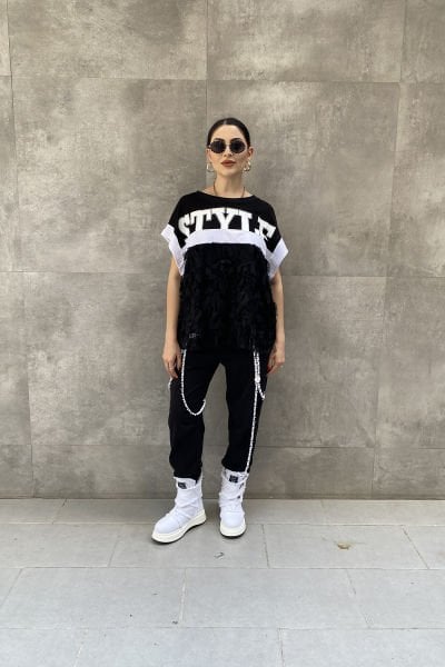 ''H4 Style'' Oversize Yarım Kollu Bluz