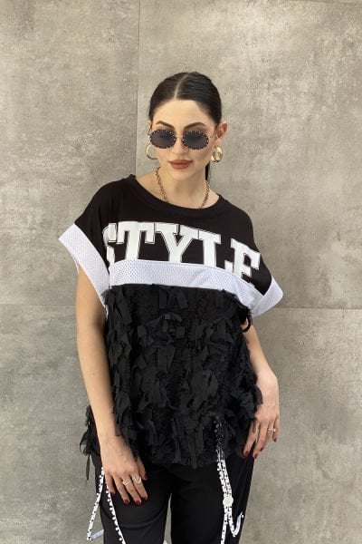 ''H4 Style'' Oversize Yarım Kollu Bluz