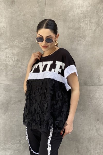 ''H4 Style'' Oversize Yarım Kollu Bluz