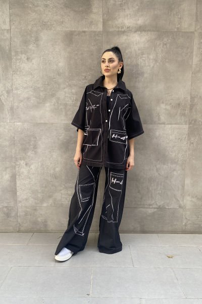 Tasarım Oversize Baskılı Kısa Kollu Gömlek