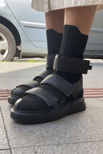 Unisex Deri Kemerli Çorap Bot