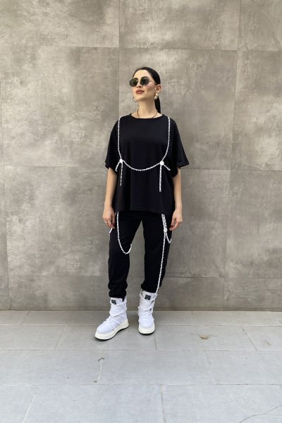 Şerit Aksesuarlı Tasarım Oversize Bluz