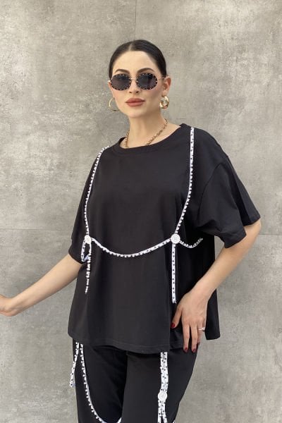 Şerit Aksesuarlı Tasarım Oversize Bluz