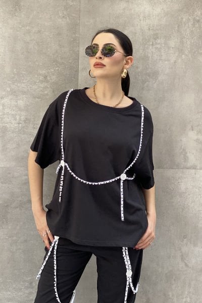 Şerit Aksesuarlı Tasarım Oversize Bluz