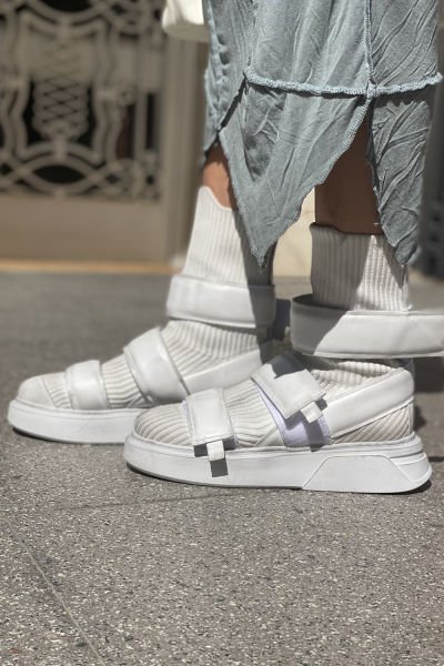 Unisex Deri Kemerli Çorap Bot 43 - beyaz