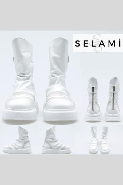 Unisex Şeritli Deri Bot