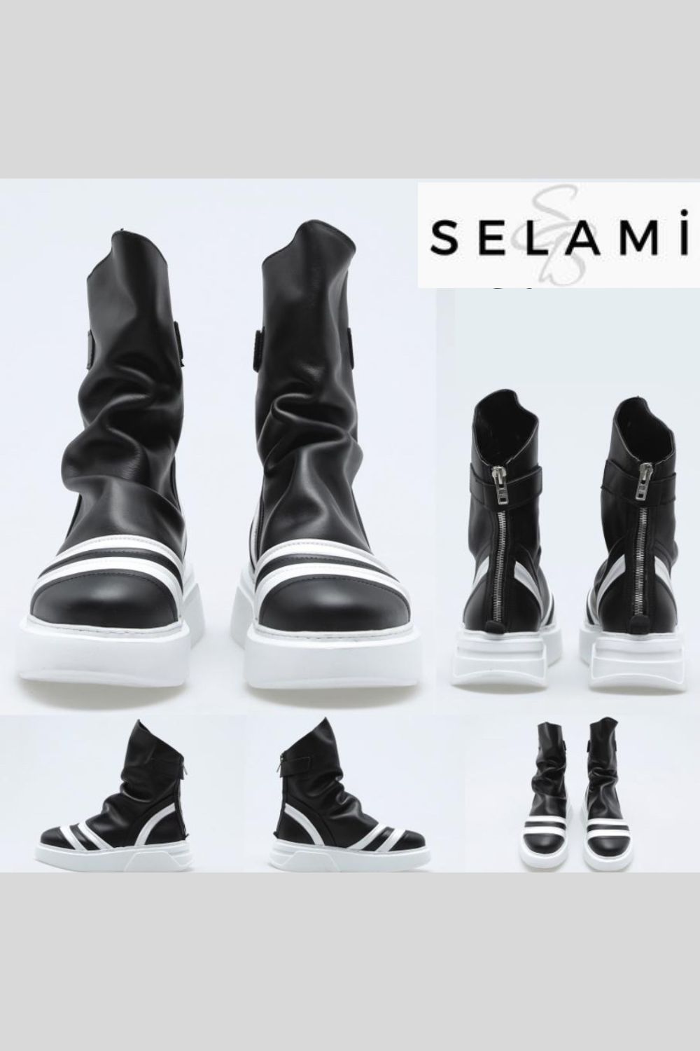 Unisex Şeritli Deri Bot