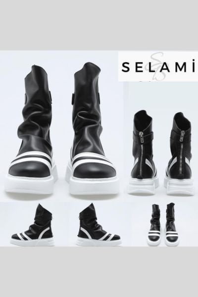 Unisex Şeritli Deri Bot