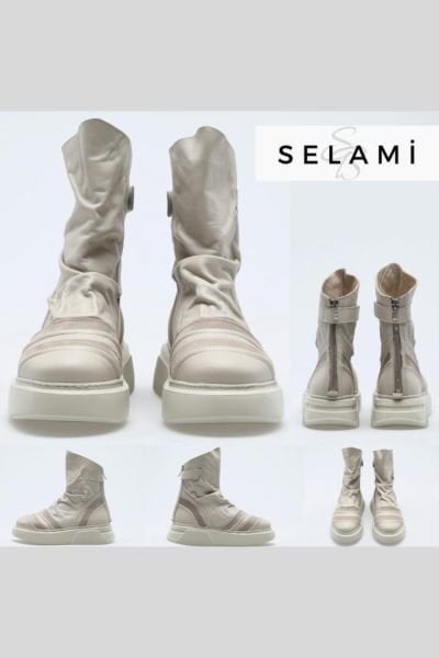 Unisex Şeritli Deri Bot