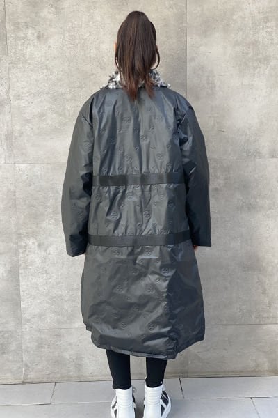 Peluş Yakalı Tasarım Oversize Uzun Mont